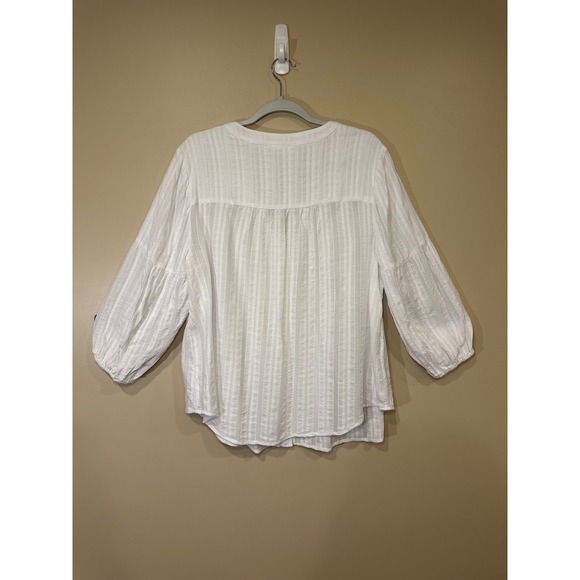 J‎ Jill White Striped Button Up V Neck 3/4 Sleeve Blouse Womens Size Large - Picture 3 of 3